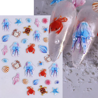 Summer Seashell Nail Sticker 5D Embossed Starfish Tortoise Fish Decal Self Adhesive Nail Sticker Slider For Woman Manicure Decor