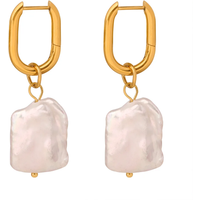 Natural Freshwater Baroque Pearl Pendant Earrings For Women Stainless Steel 18K Gold Plated Women's Dangle Earring Woman Jewelry