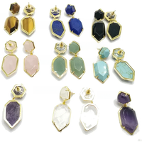 Women Stud earring Geometric Gems Jewelry Double Side Faceted HexagSword tip on Natural Stone amethyst Labradorite Earring