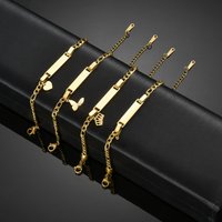 Akizoom Punk Newborn Baby Bracelets Hip Pop Gold Color Stainless Steel Figaro Chain Blank Bar Kids Bangle Jewelry Birthday Gift