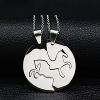 2PCS Horse Stainless Steel Chain Necklace for Women Men Horses Accessories Couple Love Necklace Jewelry Equestrian Gift N725S01