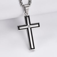 Stainless Steel Cross Pendants Neckalces Zircon Center Inlayed Christ Cross Collar for Men Women Faith Jewelry