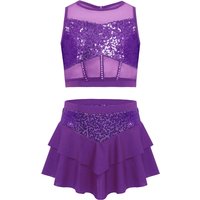 Kids Girls Glitter Sequins Ballet Dance Sets Gymnastics Skating Costume Outfits for Modern Latin Jazz Dancing Stage Performance