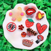 1Pcs Strawberry Heart Soup Watermelon Red PVC Slipper Shoe Charms Buckle Clog Kids Cupcake Guitar Hat Decorations