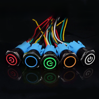 5 pcs Black Push Button Switch with Wire Waterproof Illuminated Metal Latching Momentary 5V 12V 220V Led Light 16/19/22mm Red