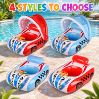 1PC Inflatable Pool Float Car with Canopy, Steering Wheel Toddler Swim Seat Ring, Summer Water Toy Swimming Pool Float
