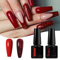 MEET ACROSS 2Pcs/Set Red Series Nail Gel Polish Nail Supplies Semi Permanent Glitter Sequins Nail Art Varnish Manicure Kit