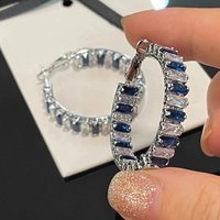 Huitan Gorgeous High-quality Hoop Earrings Female Luxury Party Jewelry Geometric Bright Blue/White Cubic Zirconia Accessories