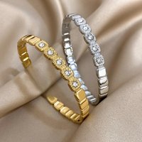 Classic Square Stainless Steel Bangle for Women Inlaid Zircon Waterproof Bracelet Summer Accessories Luxury Jewelry Gift