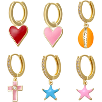 ZHUKOU 1 piece 2020 NEW small hoop earrings starfish cross charms gold color hoop earrings for women Ladies Minimalist Jewelry