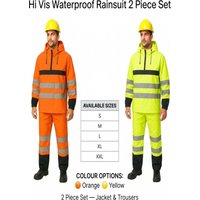 AliExpress NONE Hi Vis Waterproof Rain Suit 2 Piece Set for Men Reflective Safety Jacket & Trousers Hooded Lightweight Rainwear for Construction Work Outdoor Cycling Fishing