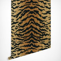 The Tiger Wallpaper in yellow and Black, Artificial Tiger Leather Wall covering, restrore Dark Color Wallpaper