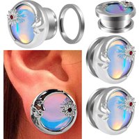 2PCS Stainless Steel Sun&Moon Ear Tunnel Plugs Earrings Flash Film Screw Fit On Gauges Expander Stretchers Piercing Body Jewelry