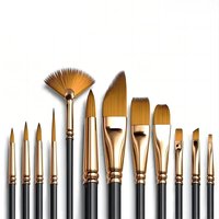 12 PCS Nylon Bristle Brush Set, Nylon Flat Brushes, Watercolor Brushes, Oil Paint, Artists, Amateur Acrylic Painting