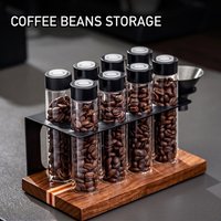Sealed Glass 12Tubes Coffee Beans Storage Containers 22g Single Dose Aroma Valve With Coffee Bean Storage Wooden Holder