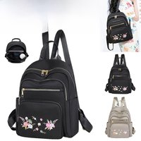 Men's and Women's Fashion Oxford Cloth Embroidered Thread Dual-Shoulder Bag Compact Storage Backpack
