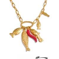 Yhpup 2025 Stainless Steel Fish Chilli Pendant Necklace for Women Hot Sale 18K Gold Plated Stylish Unique Ocean Style Jewelry