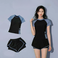Fashion Women's Swimming Suit Ladies Patchwork Short Sleeve Swimwear 2023 Sports Pool Beachwear Two Piece Swimsuit With Shorts