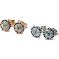 Lucky Eye Micro Pave Round Zircon Stud Earrings Copper Turkish Evil Eye Piercing Earrings for Women Girls Men Jewelry BE1058