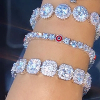 Luxury Full Rhinestone Big Tennis Chain Bracelets For Women Men Fashion Bling Iced Out Square Crystal Bracelet On Hand Jewelry