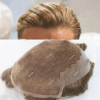 Durable Q6 Blonde Brown Bleached Knots Breathable Lace Grey Black 1B40 1B65 1B80 Men's Wig Human Hair Toupee Prosthesis For Men