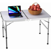 Picnic Folding Table Aluminium Foldable Adjustable Portable White Camping Table with Carrying Handle 90x60x37/67cm