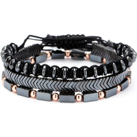 3Pcs Men Bracelet Set Handmade Weaven Braslet Natural Hematite Healing Braclet Stone Adjustable Father's Day Gift Wrap Pulseria