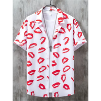 Lip printed men's shirts Summer casual short sleeved men's beach vacation shirt Street outdoor men's tops Fashion men's clothing