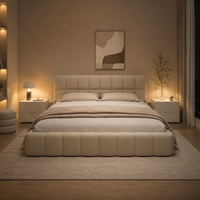 Single Bed Frame 135x190 cm, Linen Floor Bed with Headboard and Footboard, Bubble Bed for Adults, Teens, Bedroom Guest Room, No Mattress