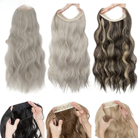 BENEHAIR Synthetic Invisible Wire Hair Extensions Adjustable Long Clip in Wave Curly Secret Hairpiece for Women Fish Line Hair