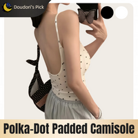 Y2K Style Polka Dot Square Neck Camisole with Chest Pads and U-Shaped Back Contour Design in Black and White