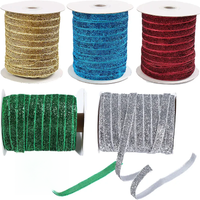 50Yards Metallic Glitter Velvet Ribbon 3/8Inch Single Face Sparkle Ribbon Gradient Gold Silver Ribbons DIY Crafts Gift Wrapping