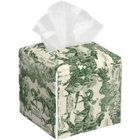 Custom Antique Vintage French Toile De Jouy Tissue Box Cover PU Leather Square Traditional France Art Facial Tissues Holder for