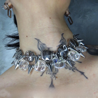 2023 New Rivet Punk Necklace Geometry Spine Thorny Irregular Transparent Ice Cubes Metal Choker for Women Men Unisex Jewelry