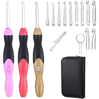 15pcs Rubber Handle Crochet Hooks 2-10mm LED Light Crochet Knitting Needles Set With Case & 1pc Wrench & 1pc USB Charging Cable