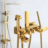 Thermostatic Bathroom Shower Set Quality Brass Gold Bathroom Mixer Faucets Tap Rainfall Shower Head Hot Cold Shower System