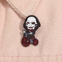 AliExpress NONE Horror Movie Jigsaw Billy Mechanical Puppet Enamel Pin Clown On Bicycle Halloween Brooch Lapel Badge Jewelry Gift For Friends