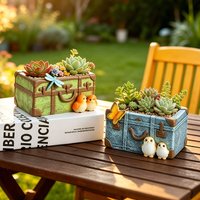 Antique Trunk Resin Succulent Pot with Bird Butterfly Detail Cute Home Balcony Desktop Decorative Plant Container Ornament
