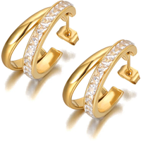 JeeMango Fashion Titanium Stainless Steel CZ Crystal Earrings Gold Plated Geometry Circle Earrings Jewelry For Women JE21011