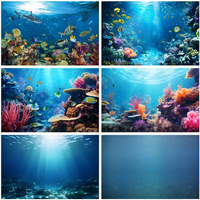 Underwater World Backdrop Seabed Shark Ocean Undersea Fish Coral Aquarium Baby Birthday Photography Background Decor Studio Prop