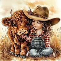 HUACAN Cow Diamond Painting Animal Picture Rhinestones Girl Complete Kit Full Round Mosaic Bedroom Decoration