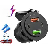 Waterproof 83W Max Motorcycle Charger Socket PD30W Fast Charging 22.5W Dual USB+Type C Outlet Phone Power Adapter with Voltmeter