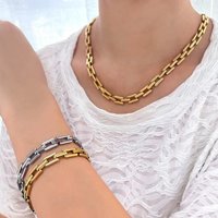 Stainless Steel Jewelry Set Gold Plated Fashion Necklace Bracelet Set Rectangular Link Watch Chain Stainless Steel Bracelets