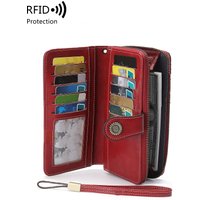 RFID Blocking Wallet Large Capacity Multifunctional Women's Long Wallet Vintage Solid Color Coin Purse Portable Zipper Handbag