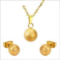 LUXUSTEEL Chokers Necklaces For Women Stainless Steel 2023 Scrub Golden Color Round Ball Pendant Necklace Earring Sets Brinco