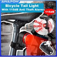 Awapow Bicycle Alarm Tail Light USB Charging Bike Anti Theft Alarm IPX5 Waterproof Auto Brake Cycling Bicycle Rear Light Alarm