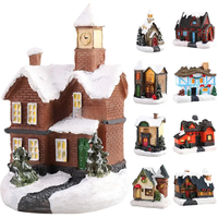 Resin Christmas LED Light Scene Snow House Small Village House Xmas Ornament Glow Decoration New Year Gift 2023
