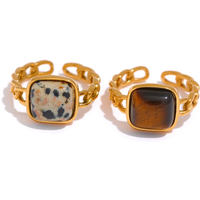 Yhpup Stainless Steel Natural Stone Open Tiger Ring for Women Vintage 18K Gold PVD Plated Finger Trendy Jewelry кольца