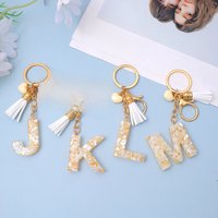 Resin 26 Initials Keychain Fashion Cream Color Heart Tassel Pendant A to Z Letter Keyring for Women Bag Ornaments Party Gift