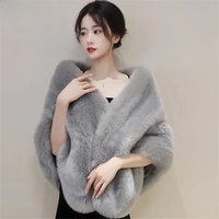 New Autumn Women Open Stitch Solid Color Shawls with Faux Fur Flocking Short Cape Female Winter Pashmina Wraps